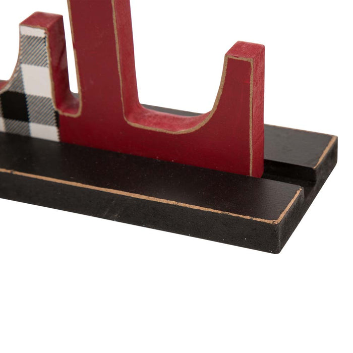 Set of 2 Christmas Wooden Plaid JOY & NOEL Table Decors