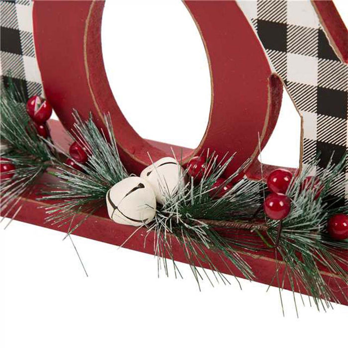 Set of 2 Christmas Wooden Plaid JOY & NOEL Table Decors