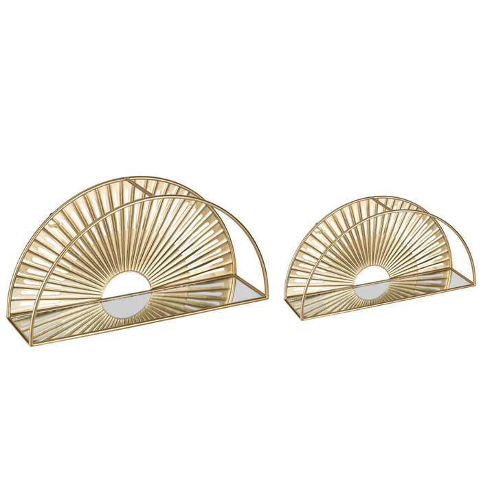Set of 2 Regency Modern Gold Fan Shaped Wall Shelf With Mirror Base