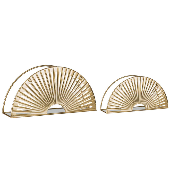 Set of 2 Regency Modern Gold Fan Shaped Wall Shelf With Mirror Base