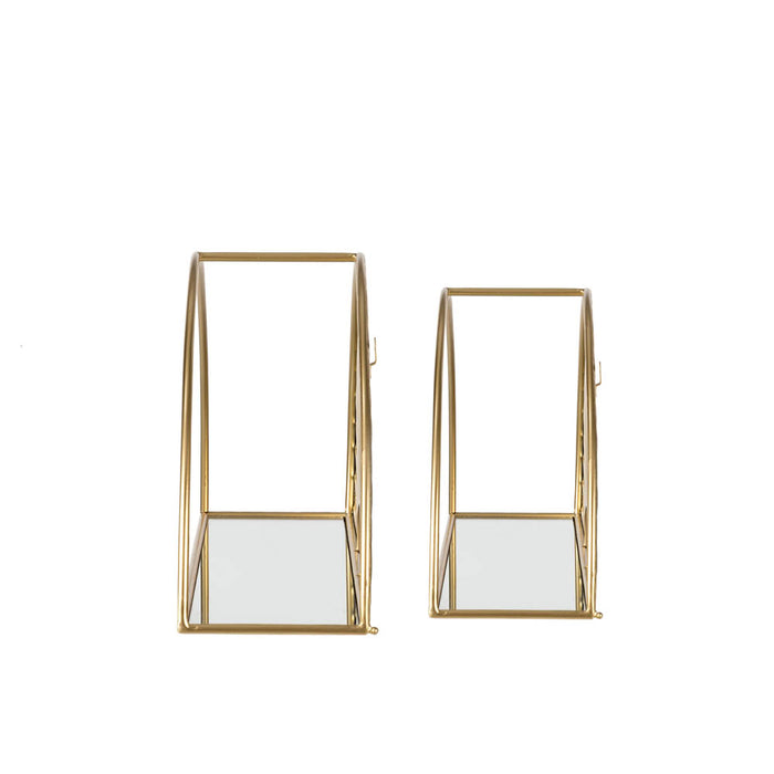 Set of 2 Regency Modern Gold Fan Shaped Wall Shelf With Mirror Base