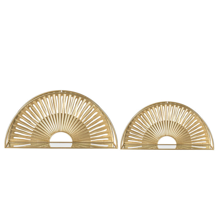 Set of 2 Regency Modern Gold Fan Shaped Wall Shelf With Mirror Base