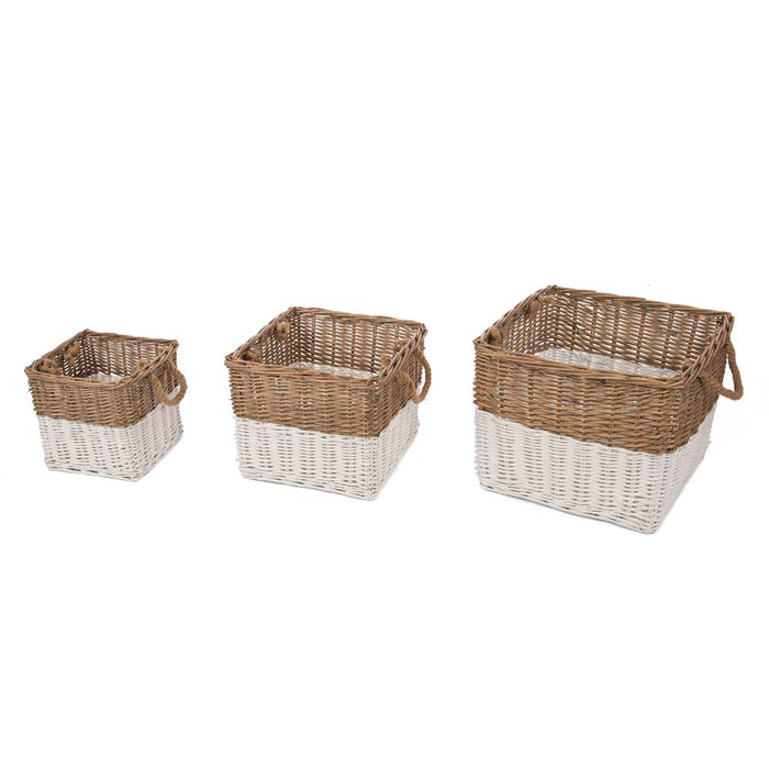 Set of 3pcs Natural/White Square Willow Baskets