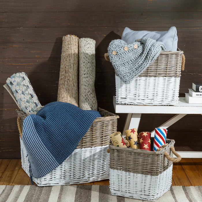Set of 3pcs Natural/White Square Willow Baskets