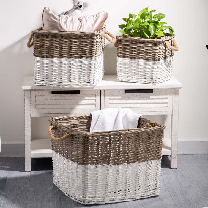 Set of 3pcs Natural/White Square Willow Baskets