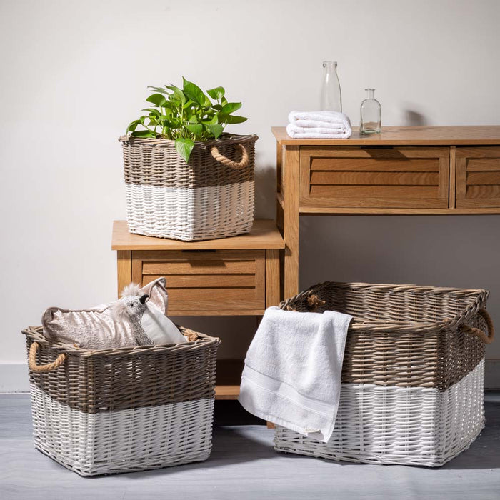 Set of 3pcs Natural/White Square Willow Baskets