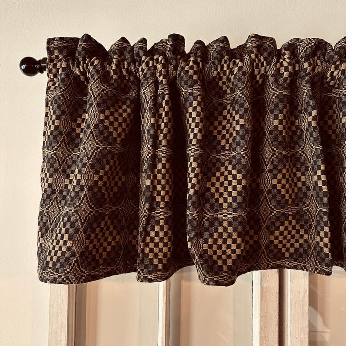 Shadowbrook Black and Mustard Woven Lined Valance 72" - Primitive Star Quilt Shop