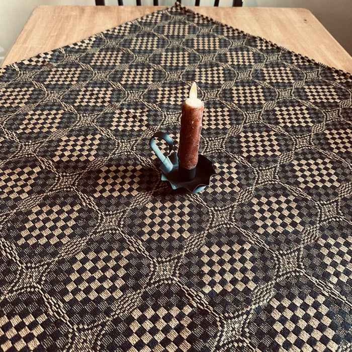 Shadowbrook Black and Mustard Woven Small Table Cloth 34" - Primitive Star Quilt Shop