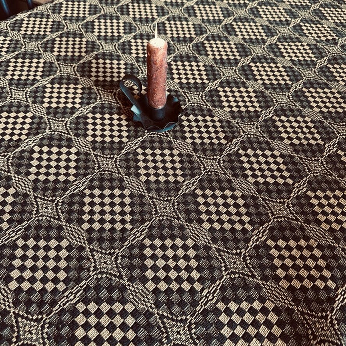 Shadowbrook Black and Mustard Woven Table Cloth 52" - Primitive Star Quilt Shop