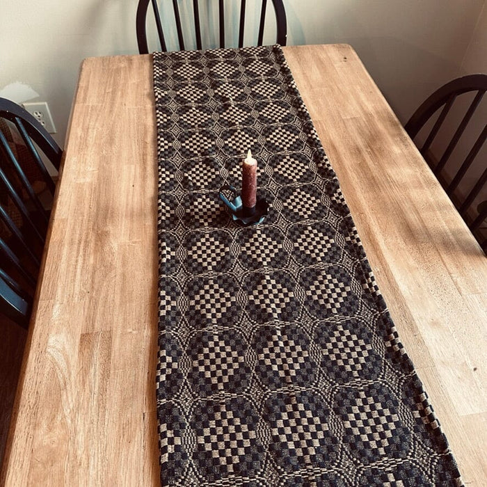 Shadowbrook Black and Mustard Woven Table Runner 56" - Primitive Star Quilt Shop
