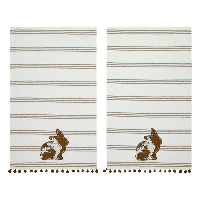 Silhouette Bunnies Tea Towels with Pom Pom 16x28" - Set of 2 - Primitive Star Quilt Shop