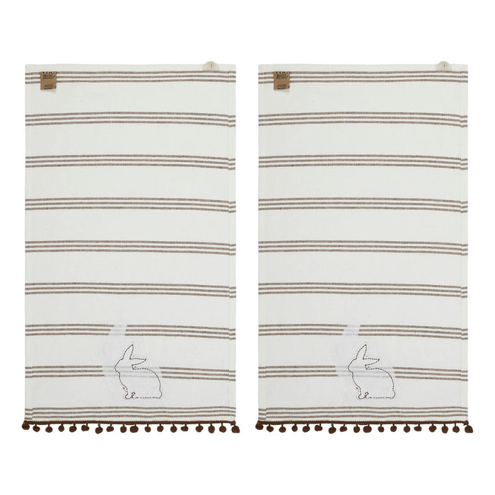 Silhouette Bunnies Tea Towels with Pom Pom 16x28" - Set of 2 - Primitive Star Quilt Shop
