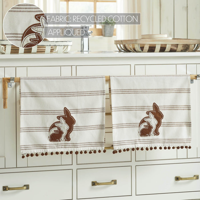 Silhouette Bunnies Tea Towels with Pom Pom 16x28" - Set of 2 - Primitive Star Quilt Shop