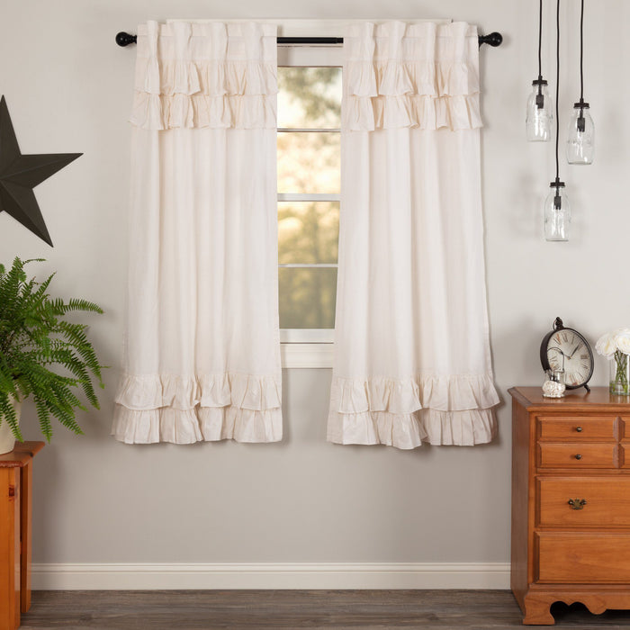 Simple Life Flax Antique White Ruffled Short Panel Curtains 63" - Primitive Star Quilt Shop