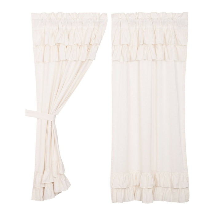 Simple Life Flax Antique White Ruffled Short Panel Curtains 63" - Primitive Star Quilt Shop