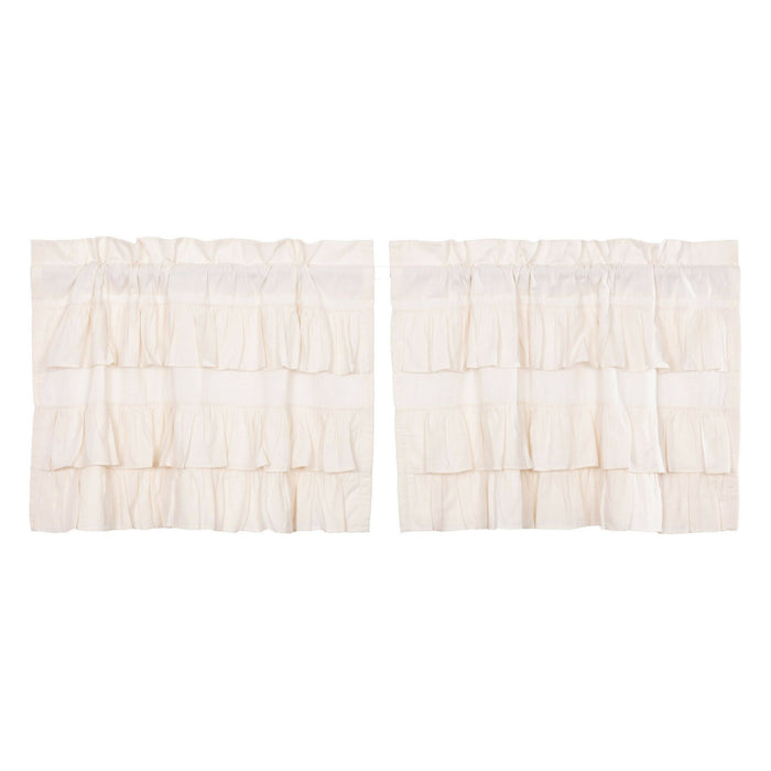 Simple Life Flax Antique White Ruffled Tier Curtains 24" - Primitive Star Quilt Shop