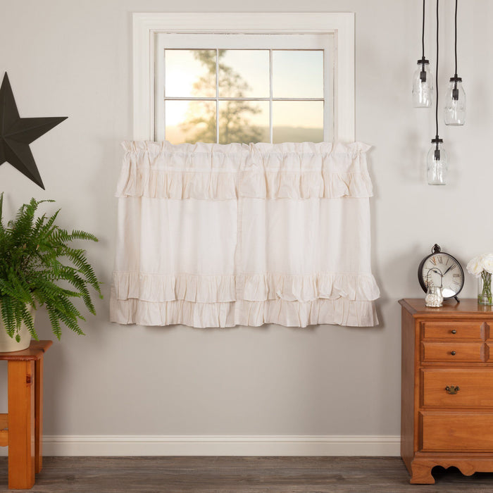 Simple Life Flax Antique White Ruffled Tier Curtains 36" - Primitive Star Quilt Shop