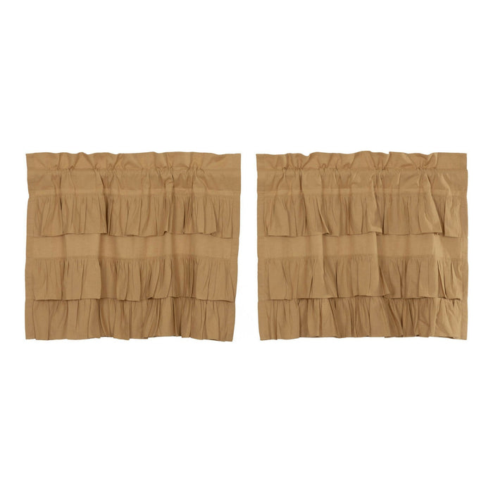 Simple Life Flax Khaki Ruffled Tier Curtains 24" - Primitive Star Quilt Shop