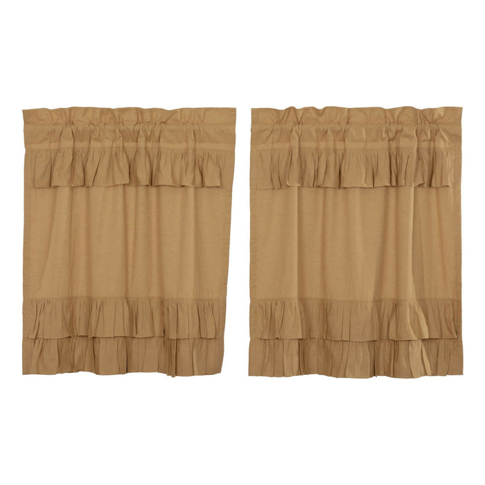 Simple Life Flax Khaki Ruffled Tier Curtains 36" - Primitive Star Quilt Shop