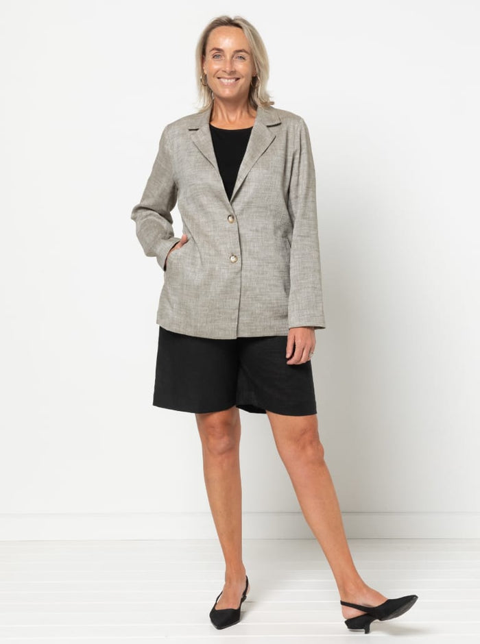 Sloane Woven Jacket Sewing Pattern – relaxed-fit single-breasted jacket with revere collar