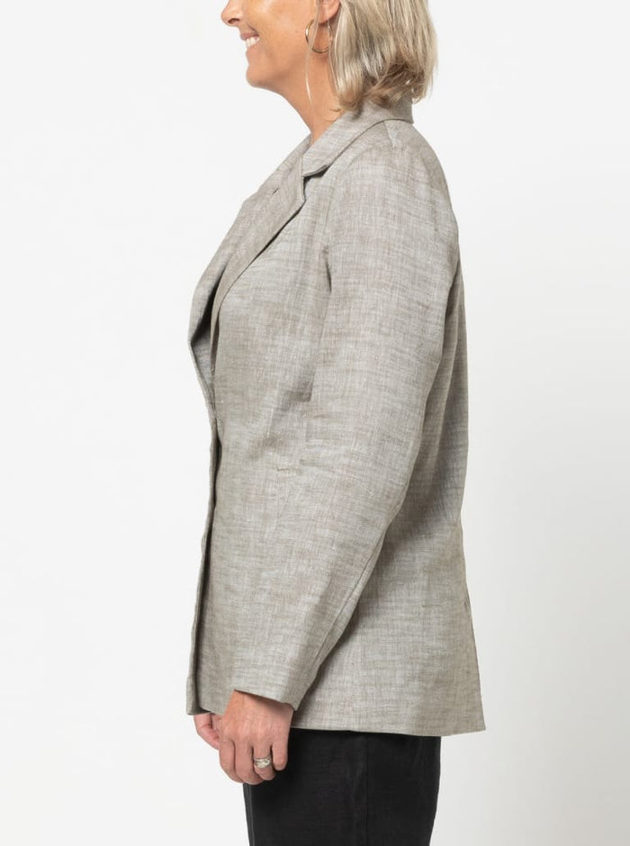 Sloane Woven Jacket Sewing Pattern – relaxed-fit single-breasted jacket with revere collar