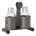 Smokey Black Punched Tin Salt & Pepper Shaker Holder Set - Primitive Star Quilt Shop