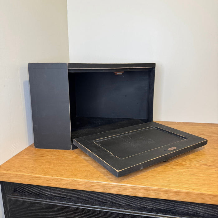 Solid Wood Corner Bread Box - Distressed Black - Primitive Star Quilt Shop
