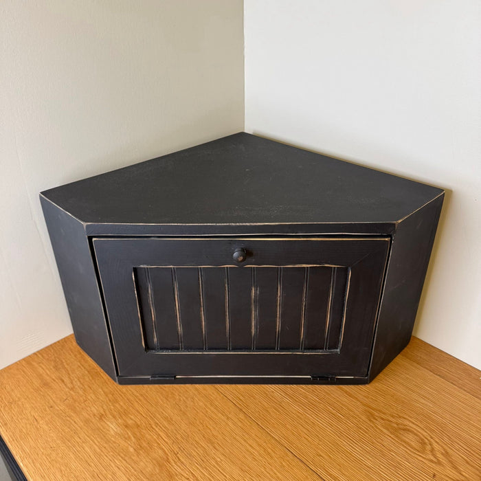 Solid Wood Corner Bread Box - Distressed Black - Primitive Star Quilt Shop