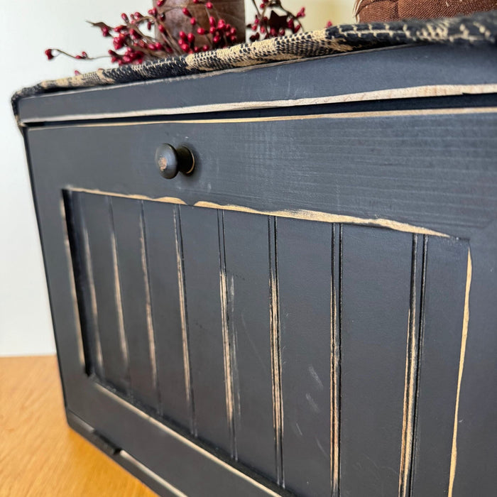 Solid Wood Corner Bread Box - Distressed Black - Primitive Star Quilt Shop