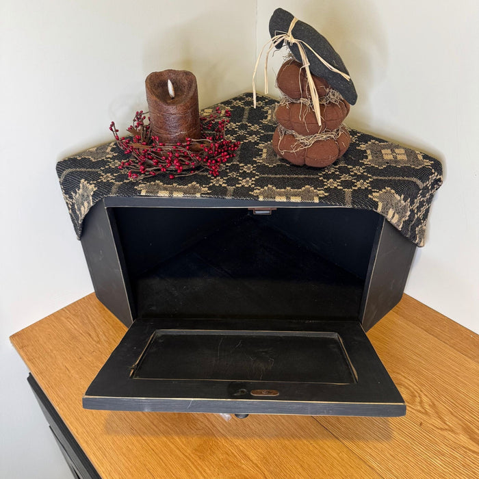 Solid Wood Corner Bread Box - Distressed Black - Primitive Star Quilt Shop