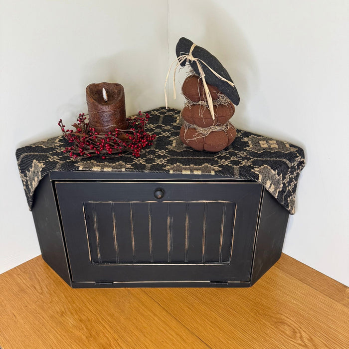 Solid Wood Corner Bread Box - Distressed Black - Primitive Star Quilt Shop