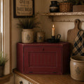 Solid Wood Corner Bread Box - Distressed Burgundy - Primitive Star Quilt Shop