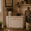 Solid Wood Corner Bread Box - Distressed Ivory - Primitive Star Quilt Shop