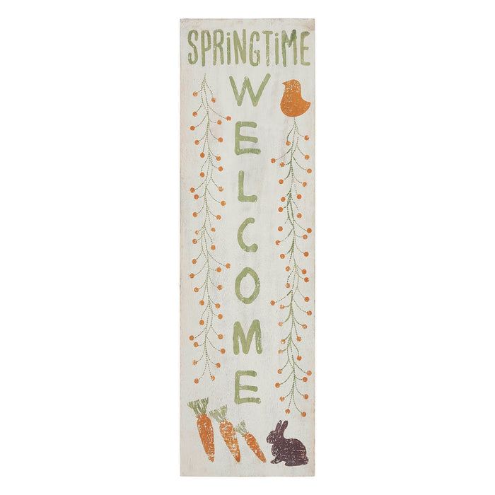 "Springtime Welcome" Wood Sign - 20x6" - Primitive Star Quilt Shop