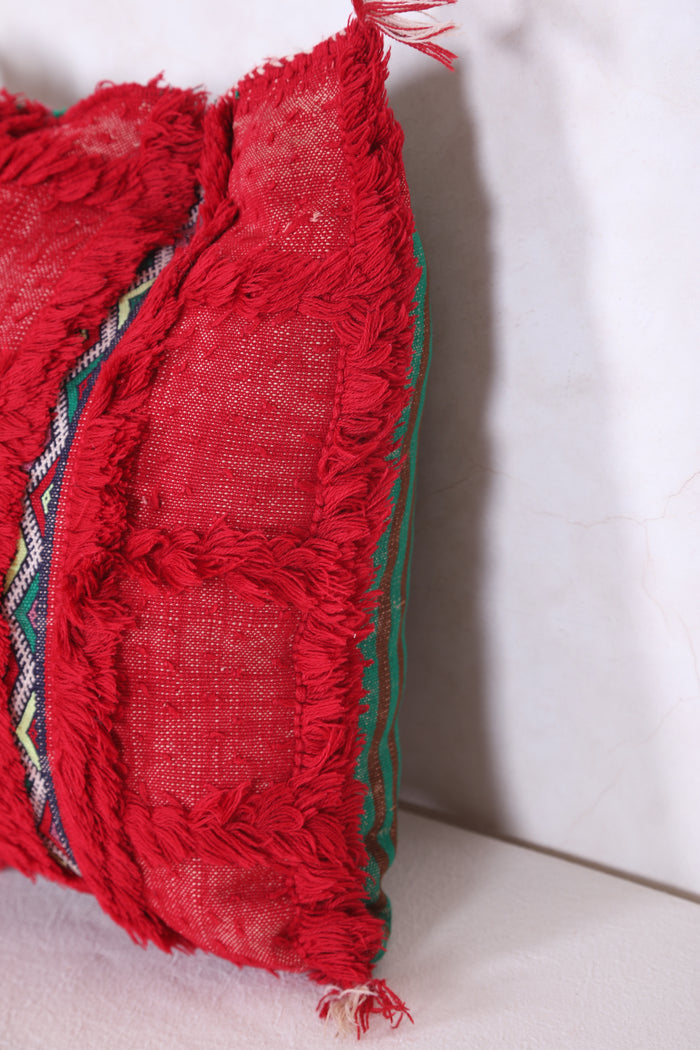 Sqaure Moroccan red pillow 16.5 INCHES X 16.5 INCHES - kilim pillow