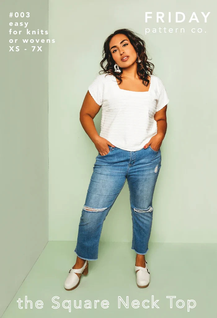 Square Neck Top Sewing Pattern – cropped dolman sleeve boxy top for knits and wovens