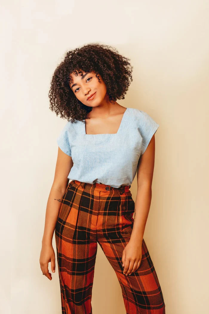 Square Neck Top Sewing Pattern – cropped dolman sleeve boxy top for knits and wovens
