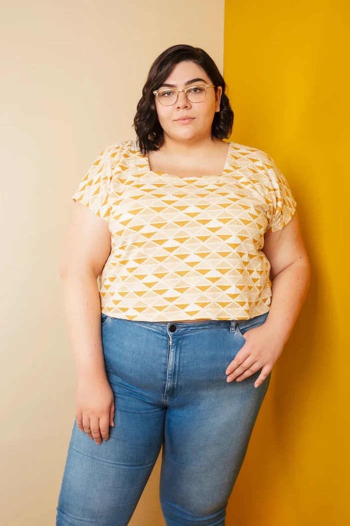 Square Neck Top Sewing Pattern – cropped dolman sleeve boxy top for knits and wovens