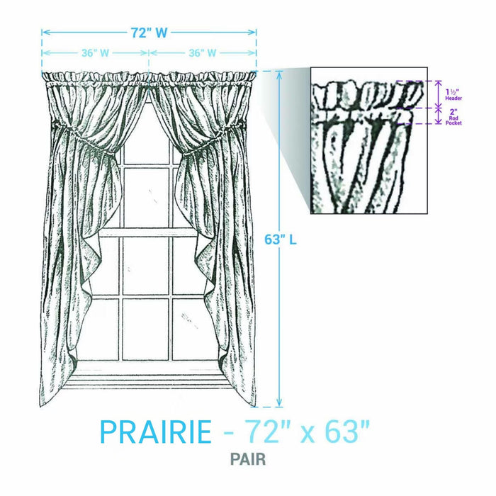Stafford Green Lined Prairie Curtains 63" - Primitive Star Quilt Shop