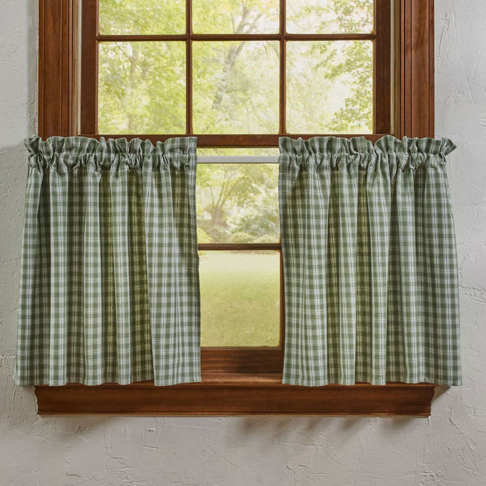 Stafford Green Unlined Tier Curtains 24" - Primitive Star Quilt Shop