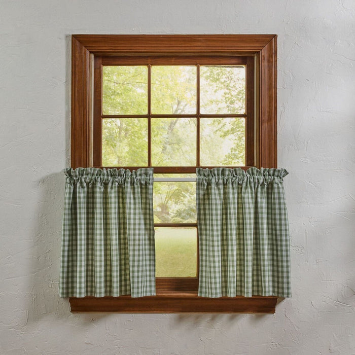 Stafford Green Unlined Tier Curtains 24" - Primitive Star Quilt Shop