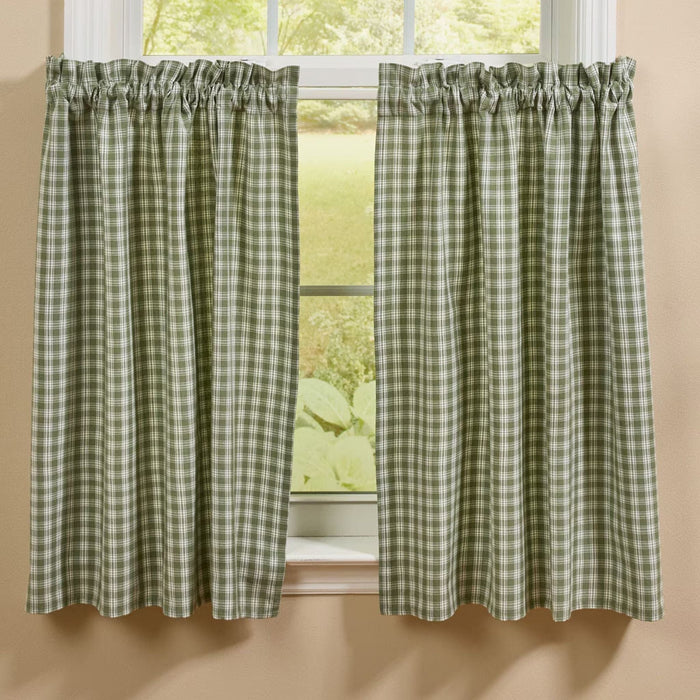 Stafford Green Unlined Tier Curtains 36" - Primitive Star Quilt Shop