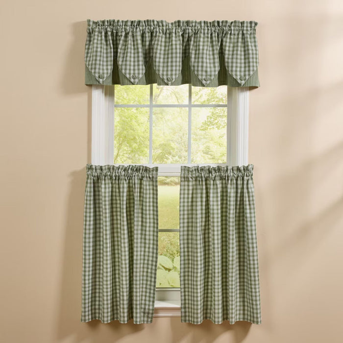 Stafford Green Unlined Tier Curtains 36" - Primitive Star Quilt Shop