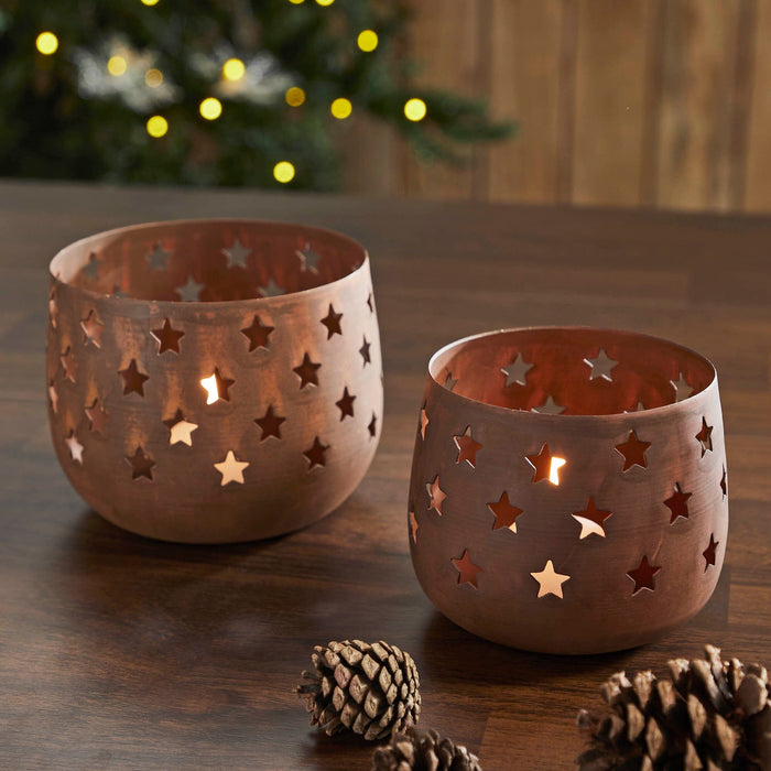 Stars Rust Votive Candle Holder - Set of 2 - Primitive Star Quilt Shop