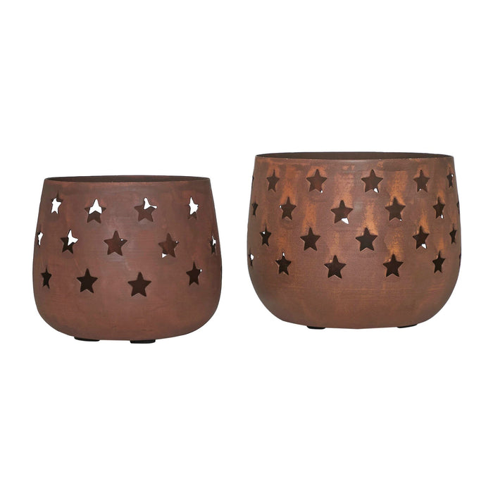 Stars Rust Votive Candle Holder - Set of 2 - Primitive Star Quilt Shop