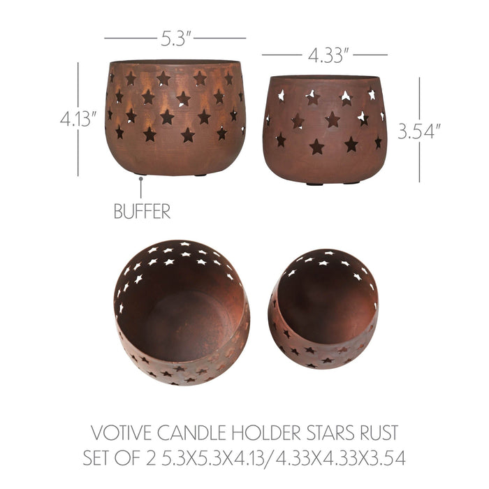 Stars Rust Votive Candle Holder - Set of 2 - Primitive Star Quilt Shop