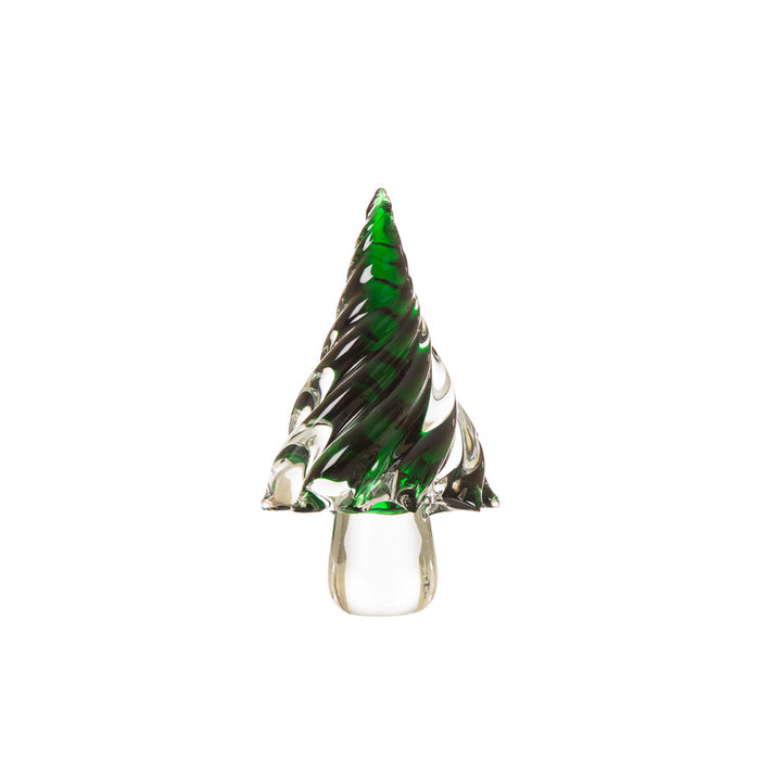 Striped Table Decor Glass Christmas Tree, 7.9" H, Green
