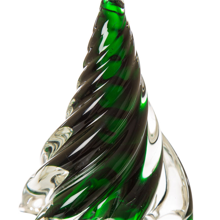 Striped Table Decor Glass Christmas Tree, 7.9" H, Green