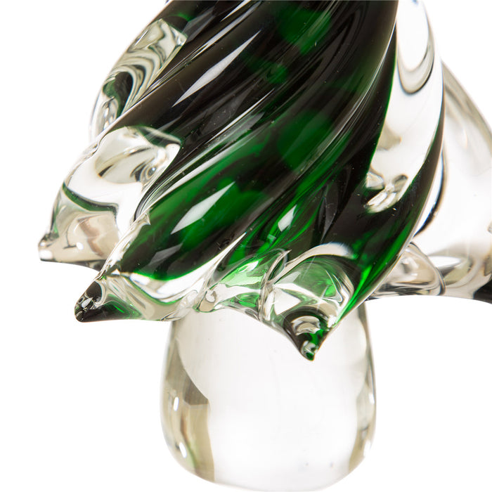 Striped Table Decor Glass Christmas Tree, 7.9" H, Green