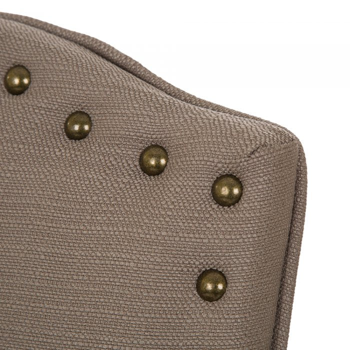 Tan Upholstered Dining Chairs With Studded Decoration, Set Of 2